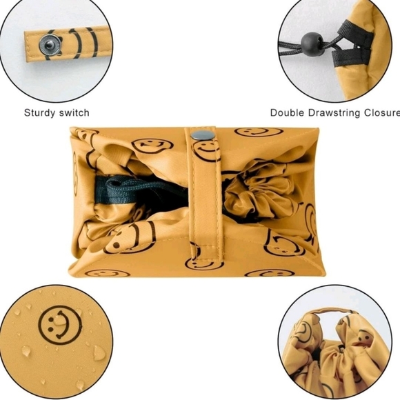 Drawstring Makeup Bag Open Lay Flat,Large Capacity Cosmetic Bag For Women Purse - Picture 5 of 5